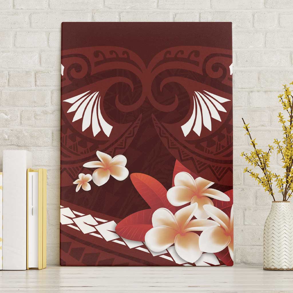 Oxblood Polynesia Canvas Wall Art Tribal Pattern Tropical Frangipani