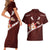 Oxblood Polynesia Couples Matching Short Sleeve Bodycon Dress and Hawaiian Shirt Tribal Pattern Tropical Frangipani