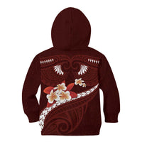 Oxblood Polynesia Kid Hoodie Tribal Pattern Tropical Frangipani