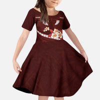 Oxblood Polynesia Kid Short Sleeve Dress Tribal Pattern Tropical Frangipani LT14 KID Oxblood - Polynesian Pride