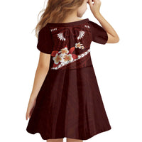 Oxblood Polynesia Kid Short Sleeve Dress Tribal Pattern Tropical Frangipani LT14 - Polynesian Pride