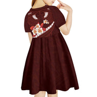 Oxblood Polynesia Kid Short Sleeve Dress Tribal Pattern Tropical Frangipani LT14 - Polynesian Pride