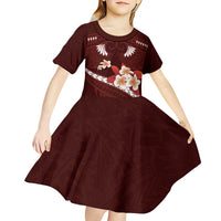 Oxblood Polynesia Kid Short Sleeve Dress Tribal Pattern Tropical Frangipani LT14 - Polynesian Pride
