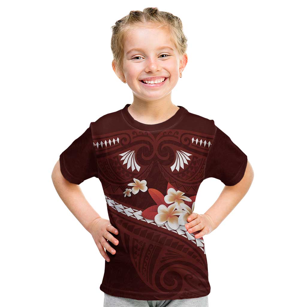 Oxblood Polynesia Kid T Shirt Tribal Pattern Tropical Frangipani LT14 Oxblood - Polynesian Pride