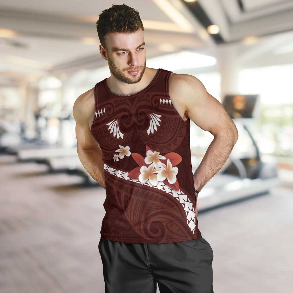 Oxblood Polynesia Men Tank Top Tribal Pattern Tropical Frangipani