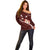 Oxblood Polynesia Off Shoulder Sweater Tribal Pattern Tropical Frangipani