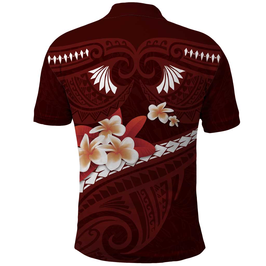 Oxblood Polynesia Polo Shirt Tribal Pattern Tropical Frangipani