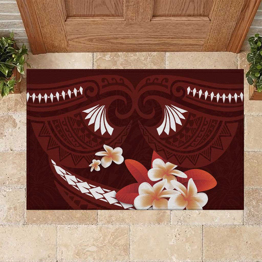 Oxblood Polynesia Rubber Doormat Tribal Pattern Tropical Frangipani LT14 Oxblood - Polynesian Pride