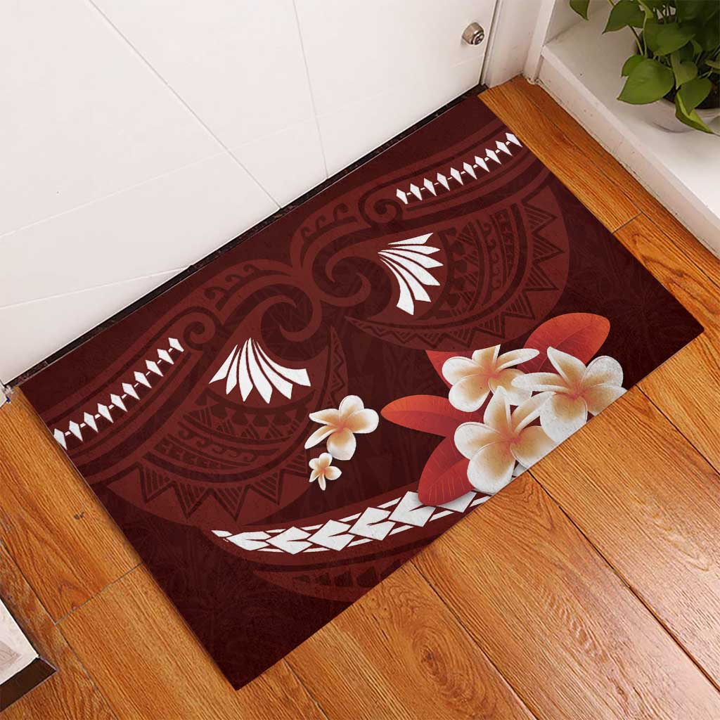 Oxblood Polynesia Rubber Doormat Tribal Pattern Tropical Frangipani LT14 - Polynesian Pride