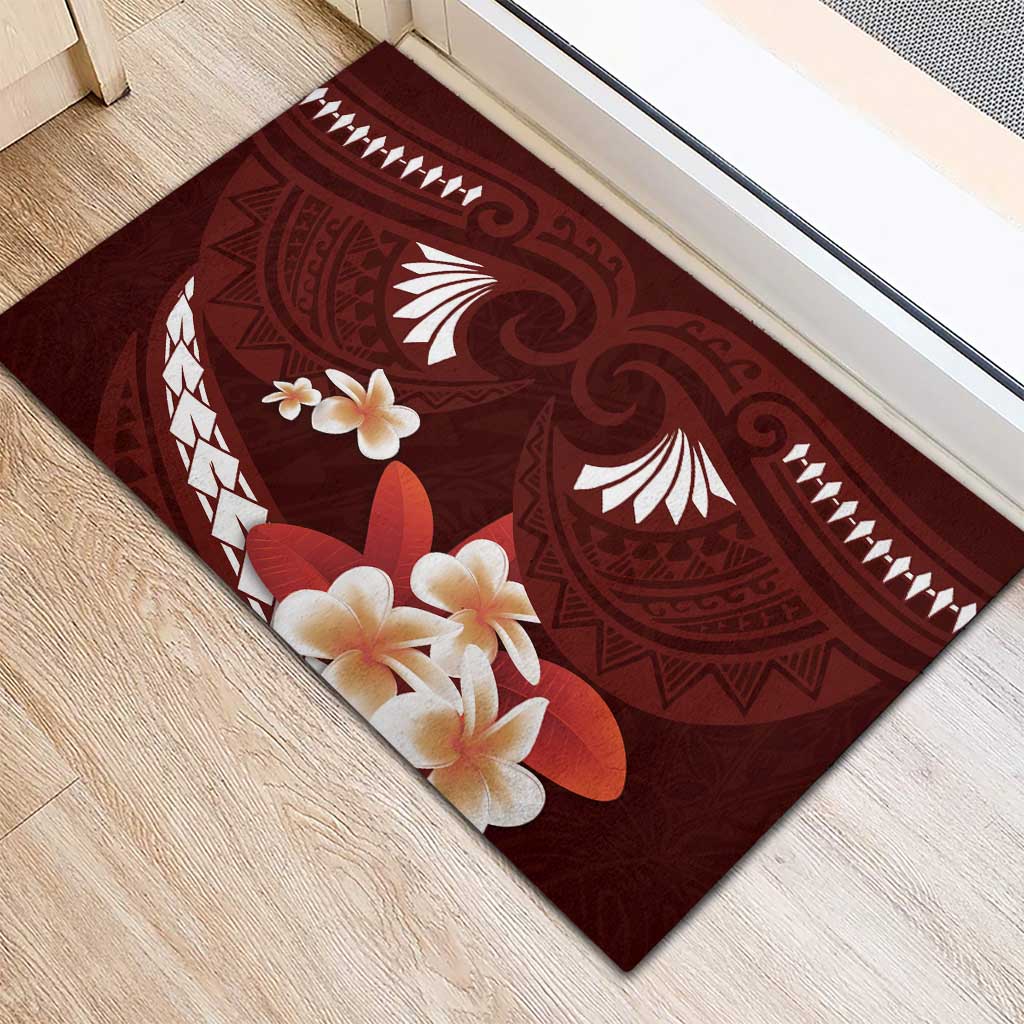 Oxblood Polynesia Rubber Doormat Tribal Pattern Tropical Frangipani LT14 - Polynesian Pride
