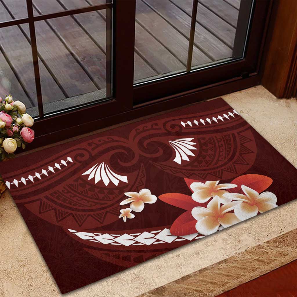 Oxblood Polynesia Rubber Doormat Tribal Pattern Tropical Frangipani LT14 - Polynesian Pride