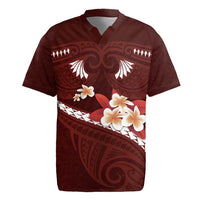 Oxblood Polynesia Rugby Jersey Tribal Pattern Tropical Frangipani