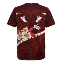 Oxblood Polynesia Rugby Jersey Tribal Pattern Tropical Frangipani