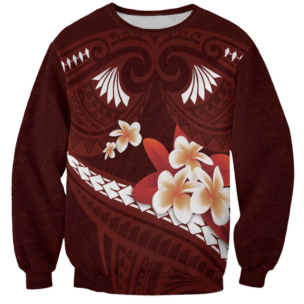 Oxblood Polynesia Sweatshirt Tribal Pattern Tropical Frangipani LT14 Unisex Oxblood - Polynesian Pride