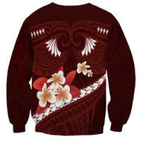 Oxblood Polynesia Sweatshirt Tribal Pattern Tropical Frangipani LT14 - Polynesian Pride