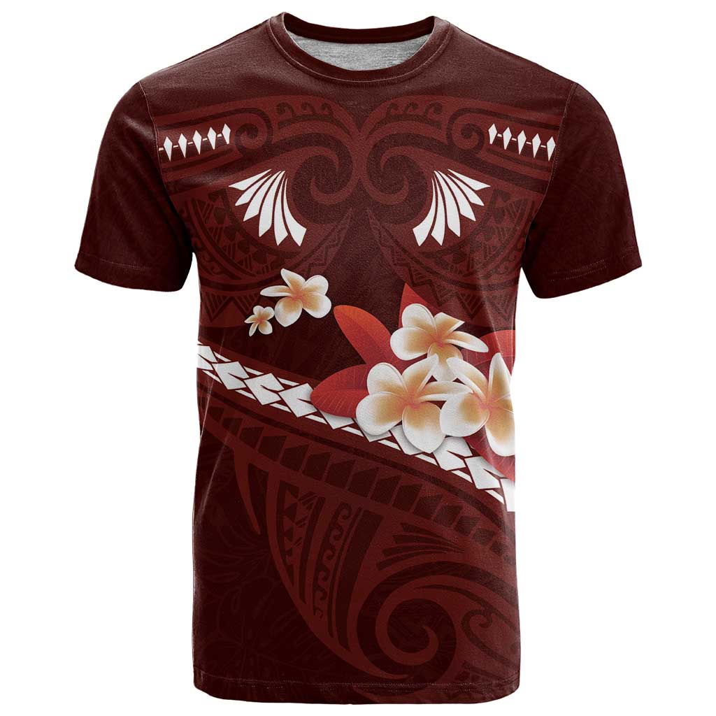 Oxblood Polynesia T Shirt Tribal Pattern Tropical Frangipani LT14 Oxblood - Polynesian Pride