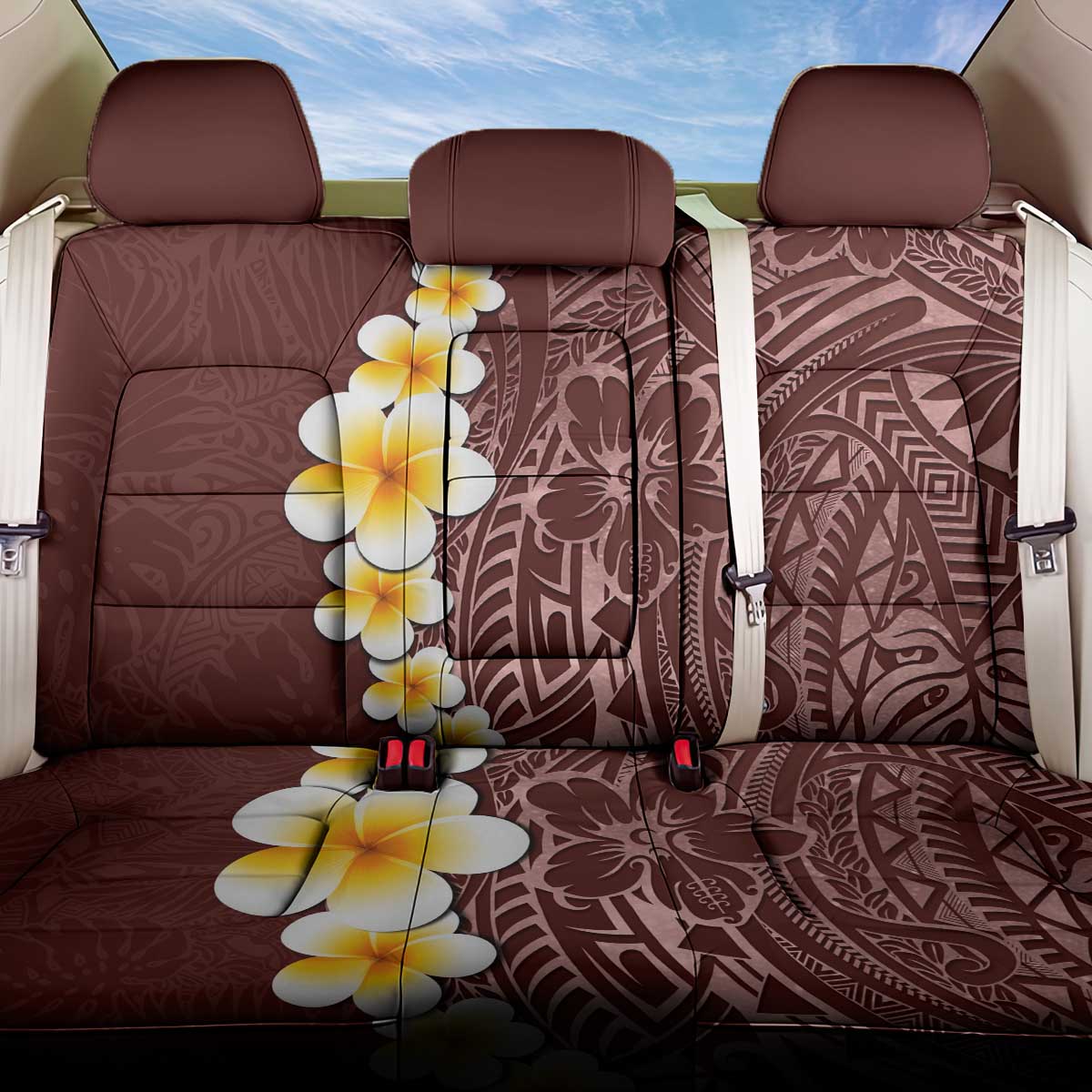 Oxblood Tropical Plumeria With Galaxy Polynesian Art Back Car Seat Cover