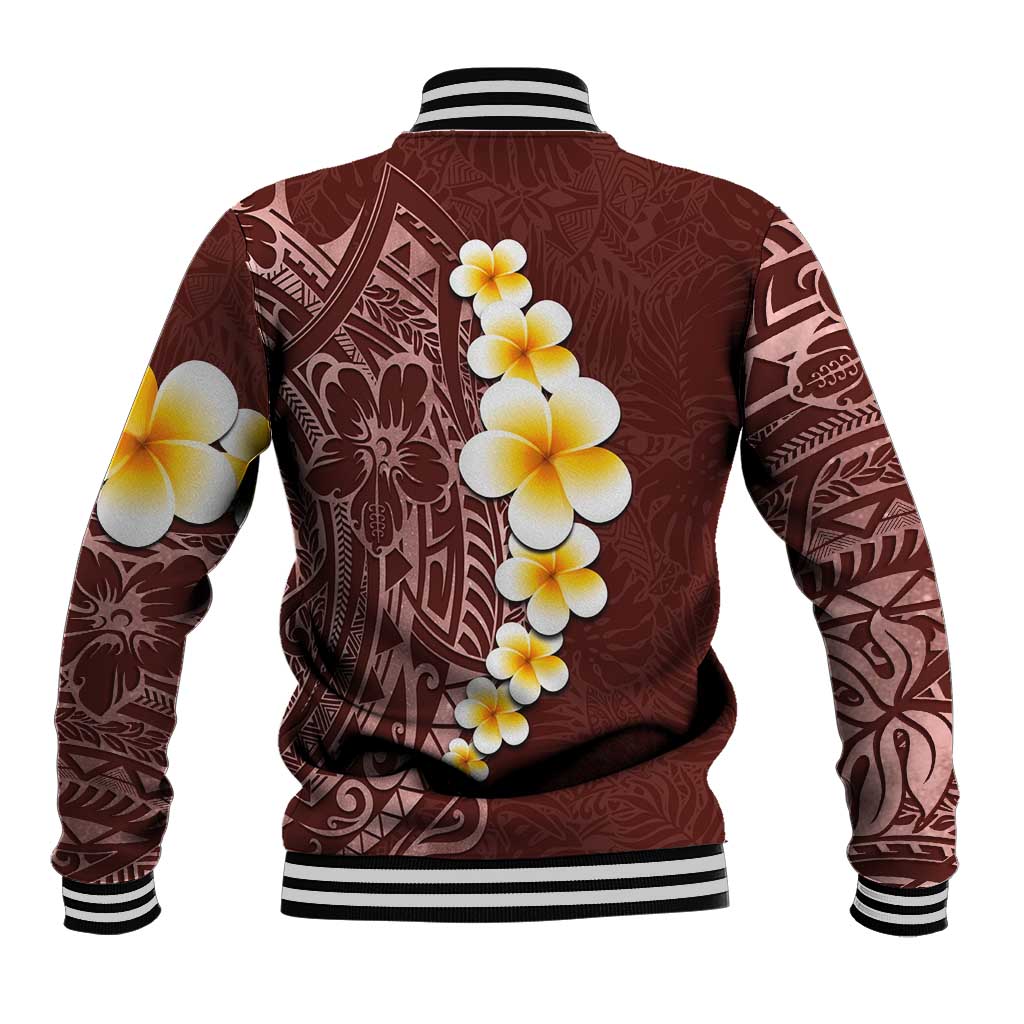 Oxblood Tropical Plumeria With Galaxy Polynesian Art Baseball Jacket