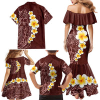 Oxblood Tropical Plumeria With Galaxy Polynesian Art Family Matching Mermaid Dress and Hawaiian Shirt