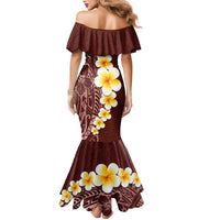 Oxblood Tropical Plumeria With Galaxy Polynesian Art Family Matching Mermaid Dress and Hawaiian Shirt
