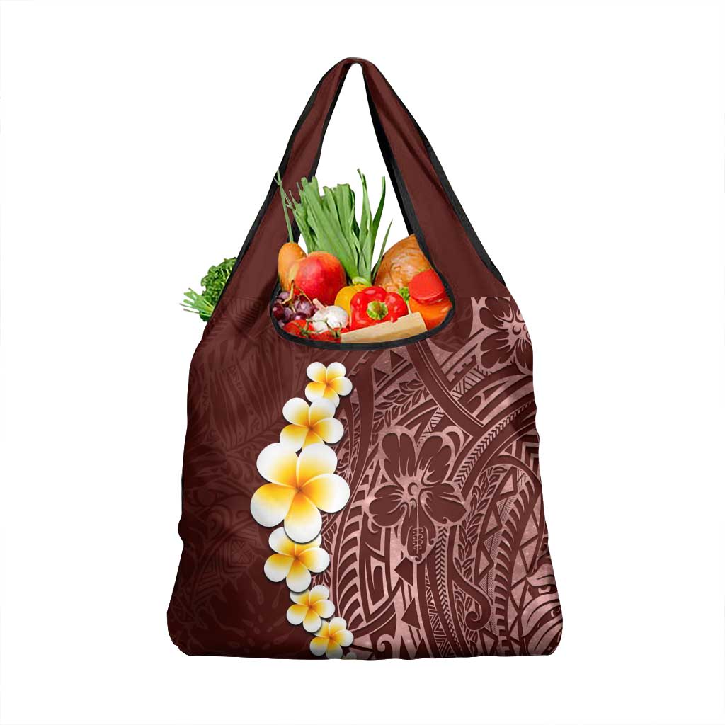 Oxblood Tropical Plumeria With Galaxy Polynesian Art Grocery Bag