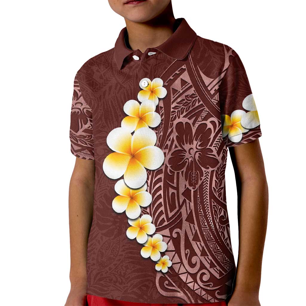 Oxblood Tropical Plumeria With Galaxy Polynesian Art Kid Polo Shirt LT14 Kid Oxblood - Polynesian Pride