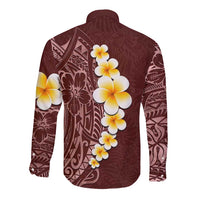 Oxblood Tropical Plumeria With Galaxy Polynesian Art Long Sleeve Button Shirt