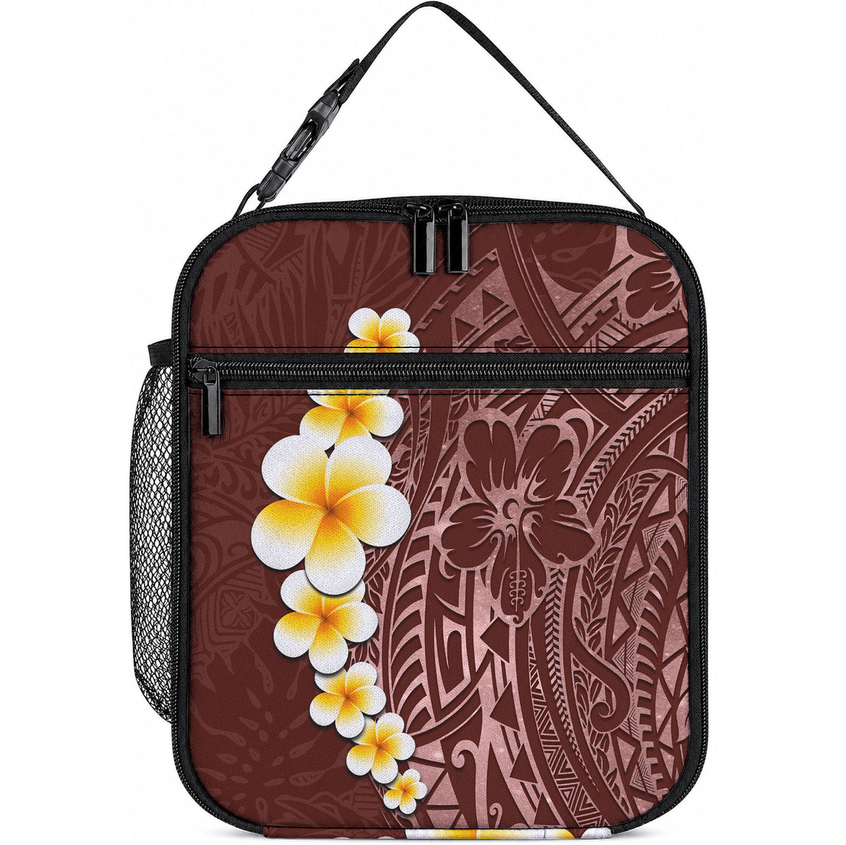 Oxblood Tropical Plumeria With Galaxy Polynesian Art Lunch Bag