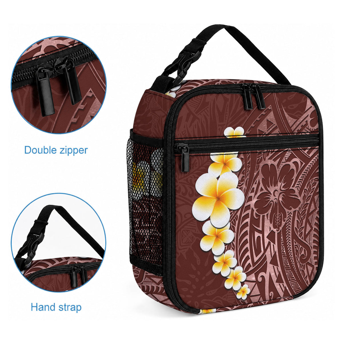 Oxblood Tropical Plumeria With Galaxy Polynesian Art Lunch Bag