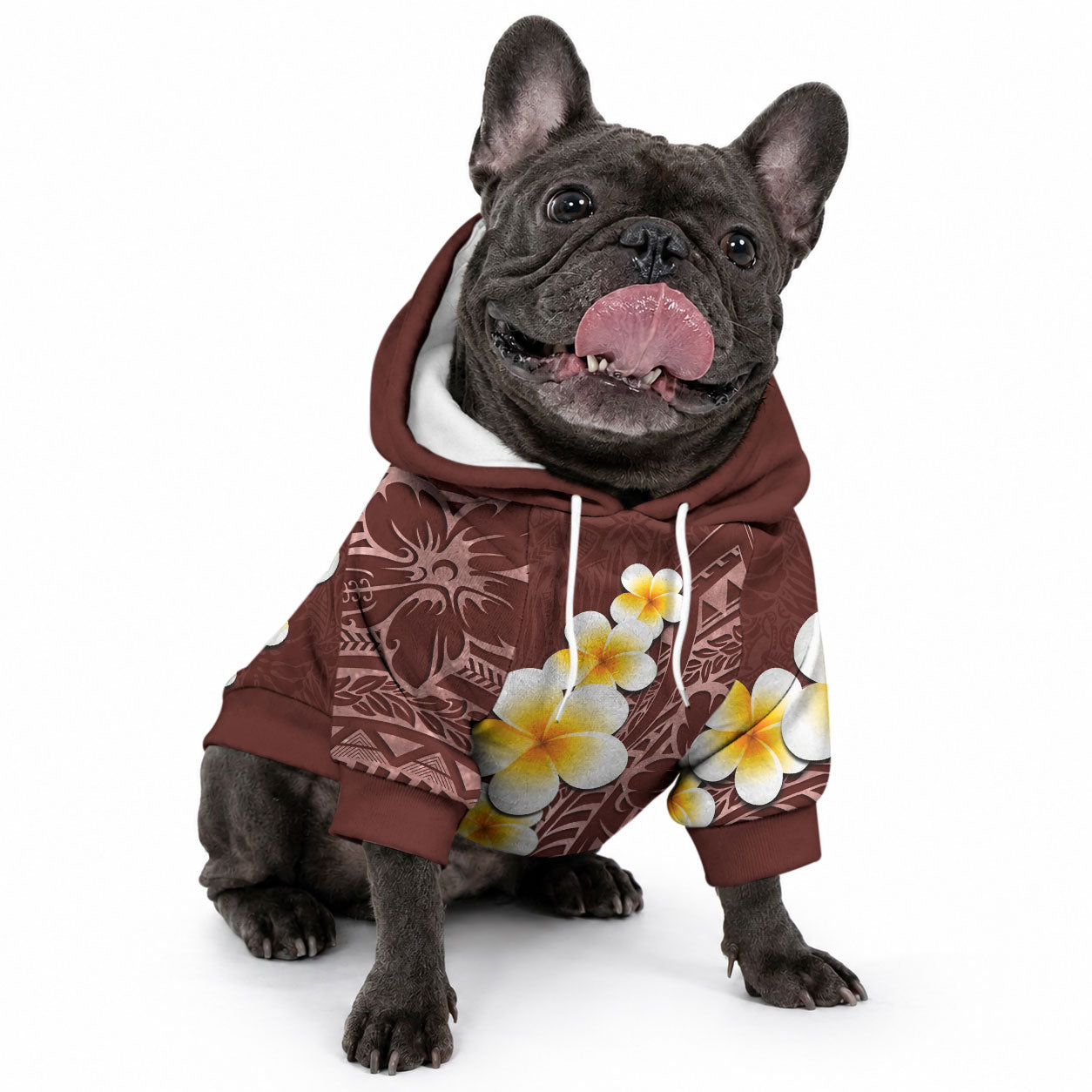 Oxblood Tropical Plumeria With Galaxy Polynesian Art Pet Hoodie