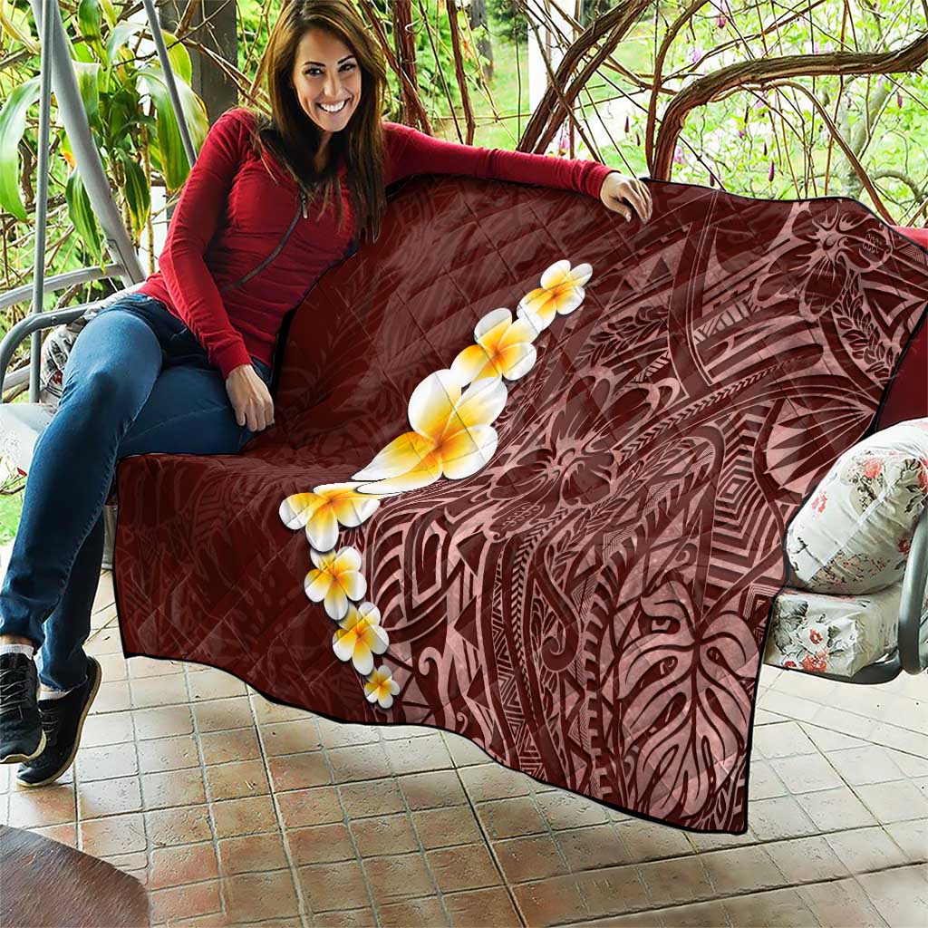 Oxblood Tropical Plumeria With Galaxy Polynesian Art Quilt LT14 - Polynesian Pride