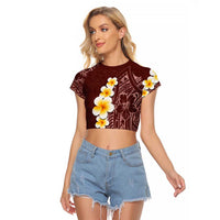 Oxblood Tropical Plumeria With Galaxy Polynesian Art Raglan Cropped T Shirt LT14 Female Oxblood - Polynesian Pride