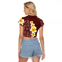 Oxblood Tropical Plumeria With Galaxy Polynesian Art Raglan Cropped T Shirt LT14 - Polynesian Pride