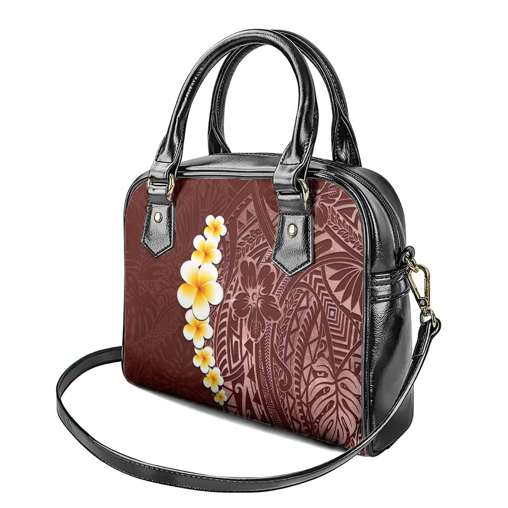Oxblood Tropical Plumeria With Galaxy Polynesian Art Shoulder Handbag