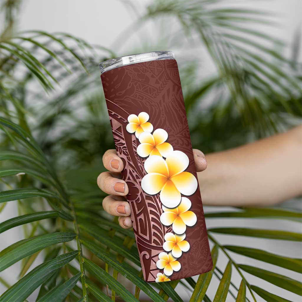 Oxblood Tropical Plumeria With Galaxy Polynesian Art Skinny Tumbler LT14 - Polynesian Pride