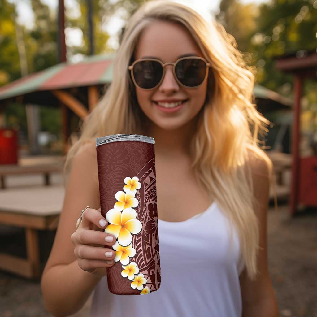 Oxblood Tropical Plumeria With Galaxy Polynesian Art Skinny Tumbler LT14 - Polynesian Pride