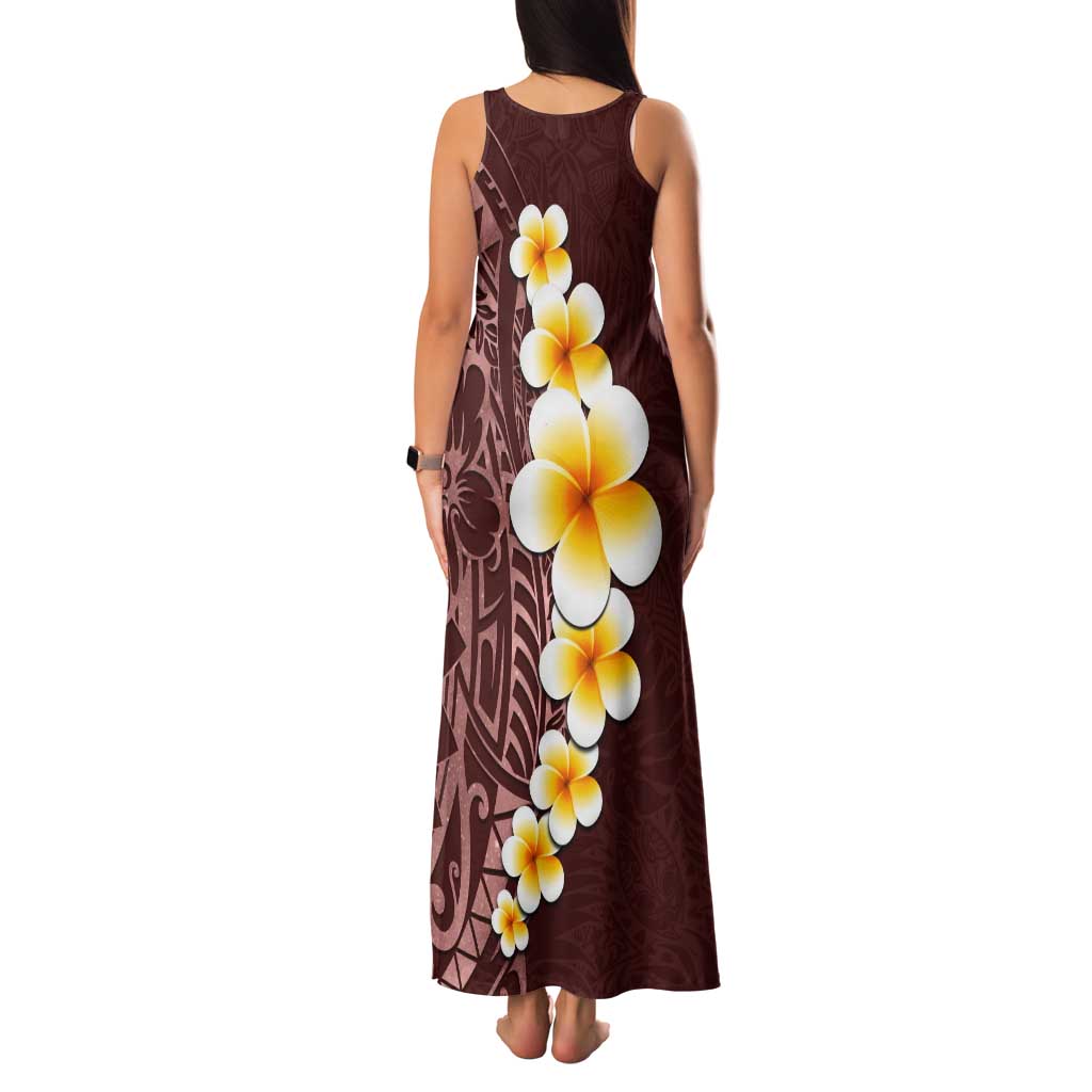 Oxblood Tropical Plumeria With Galaxy Polynesian Art Tank Maxi Dress