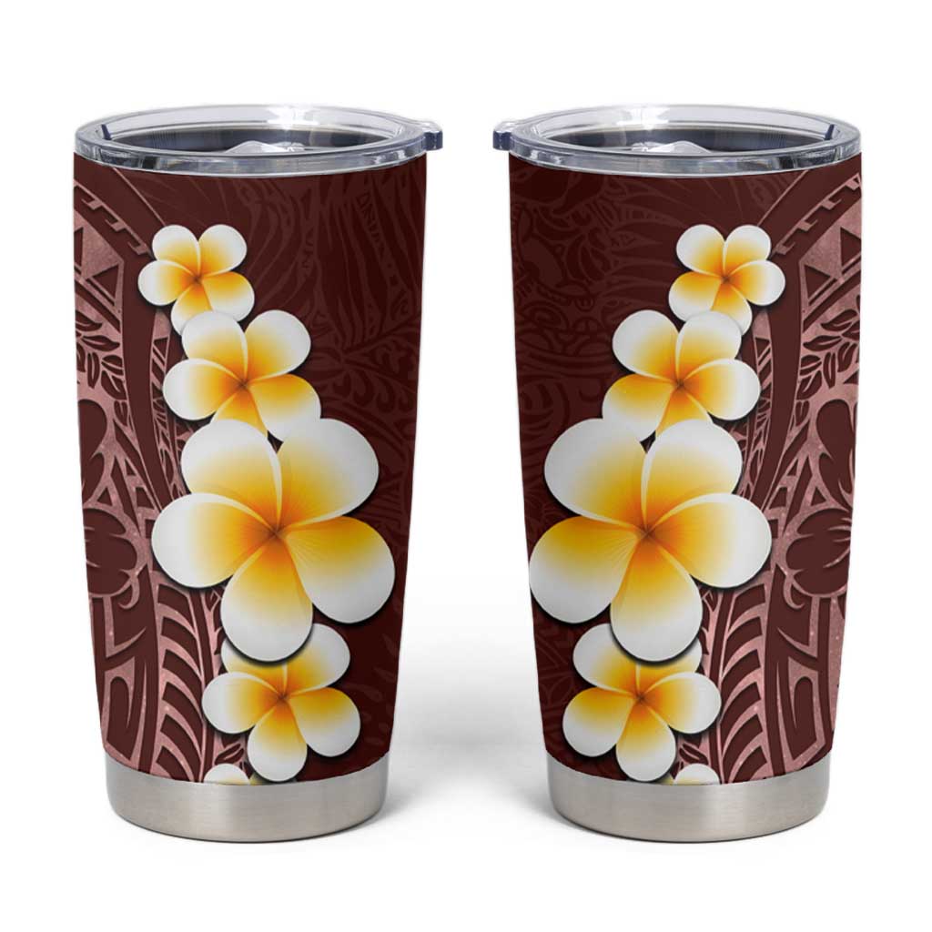 Oxblood Tropical Plumeria With Galaxy Polynesian Art Tumbler Cup