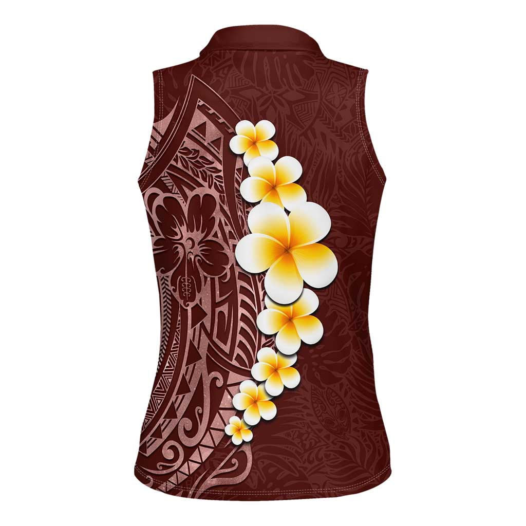 Oxblood Tropical Plumeria With Galaxy Polynesian Art Women Sleeveless Polo Shirt LT14 - Polynesian Pride