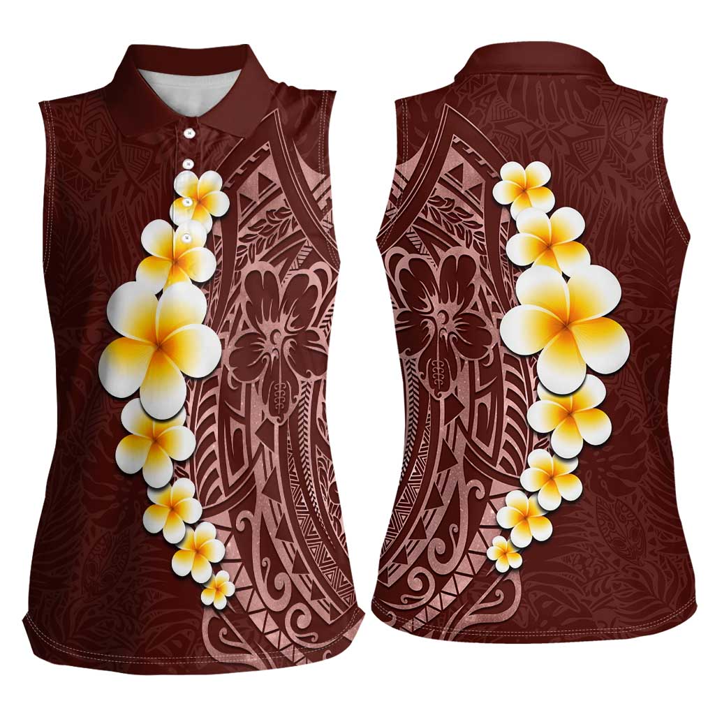 Oxblood Tropical Plumeria With Galaxy Polynesian Art Women Sleeveless Polo Shirt LT14 - Polynesian Pride