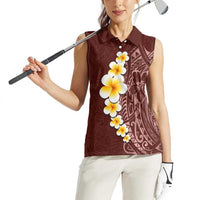 Oxblood Tropical Plumeria With Galaxy Polynesian Art Women Sleeveless Polo Shirt LT14 - Polynesian Pride