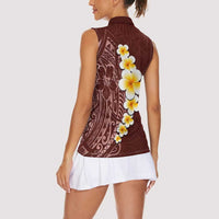 Oxblood Tropical Plumeria With Galaxy Polynesian Art Women Sleeveless Polo Shirt LT14 - Polynesian Pride