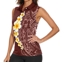 Oxblood Tropical Plumeria With Galaxy Polynesian Art Women Sleeveless Polo Shirt LT14 - Polynesian Pride