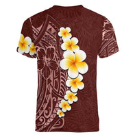 Oxblood Tropical Plumeria With Galaxy Polynesian Art Women V-Neck T-Shirt LT14 - Polynesian Pride