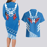 Custom Toa Samoa Rugby Couples Matching Long Sleeve Bodycon Dress and Hawaiian Shirt Samoan Siva Tau Uso Aso Uma
