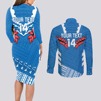 Custom Toa Samoa Rugby Couples Matching Long Sleeve Bodycon Dress and Long Sleeve Button Shirt Samoan Siva Tau Uso Aso Uma