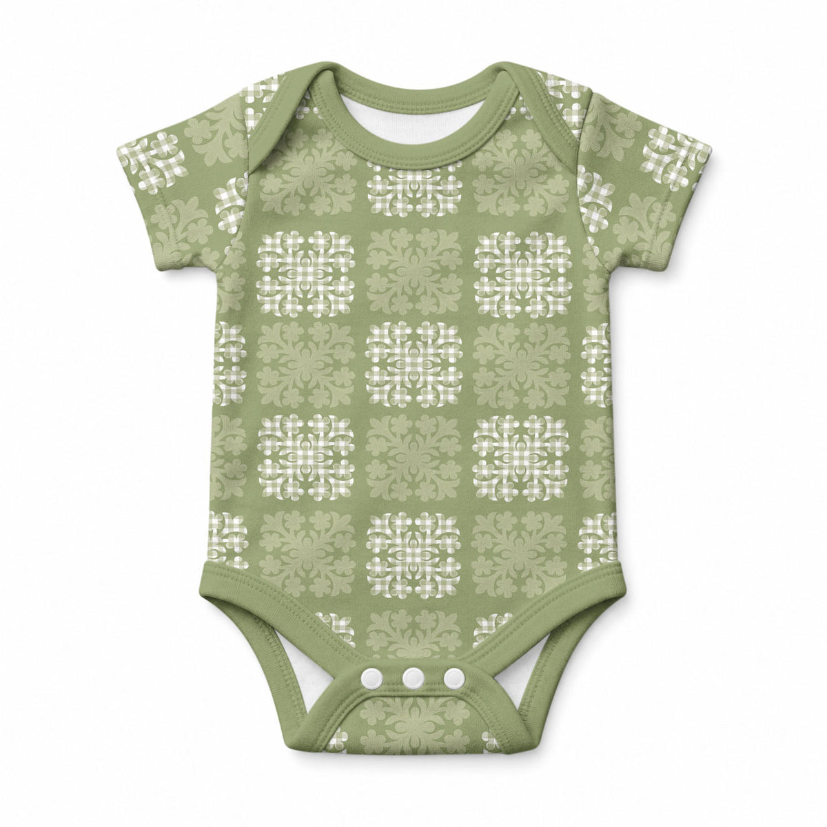 Vesuvian Green Palaka Quilt Hawaii Baby Onesie Traditional Hawaii-plaid Pattern