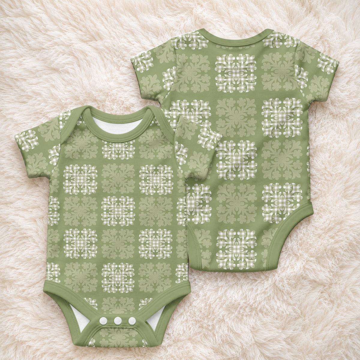 Vesuvian Green Palaka Quilt Hawaii Baby Onesie Traditional Hawaii-plaid Pattern