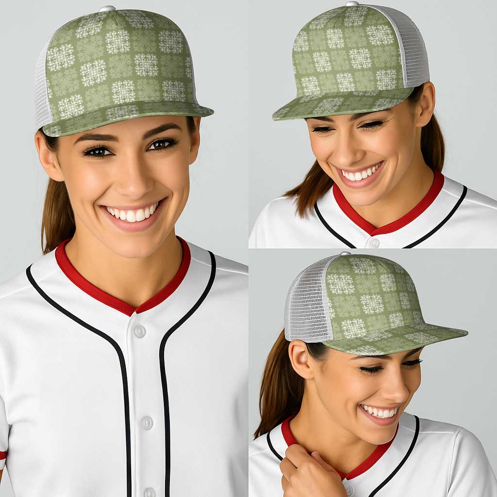 Vesuvian Green Palaka Quilt Hawaii Baseball Net Cap Traditional Hawaii-plaid Pattern - Polynesian Pride