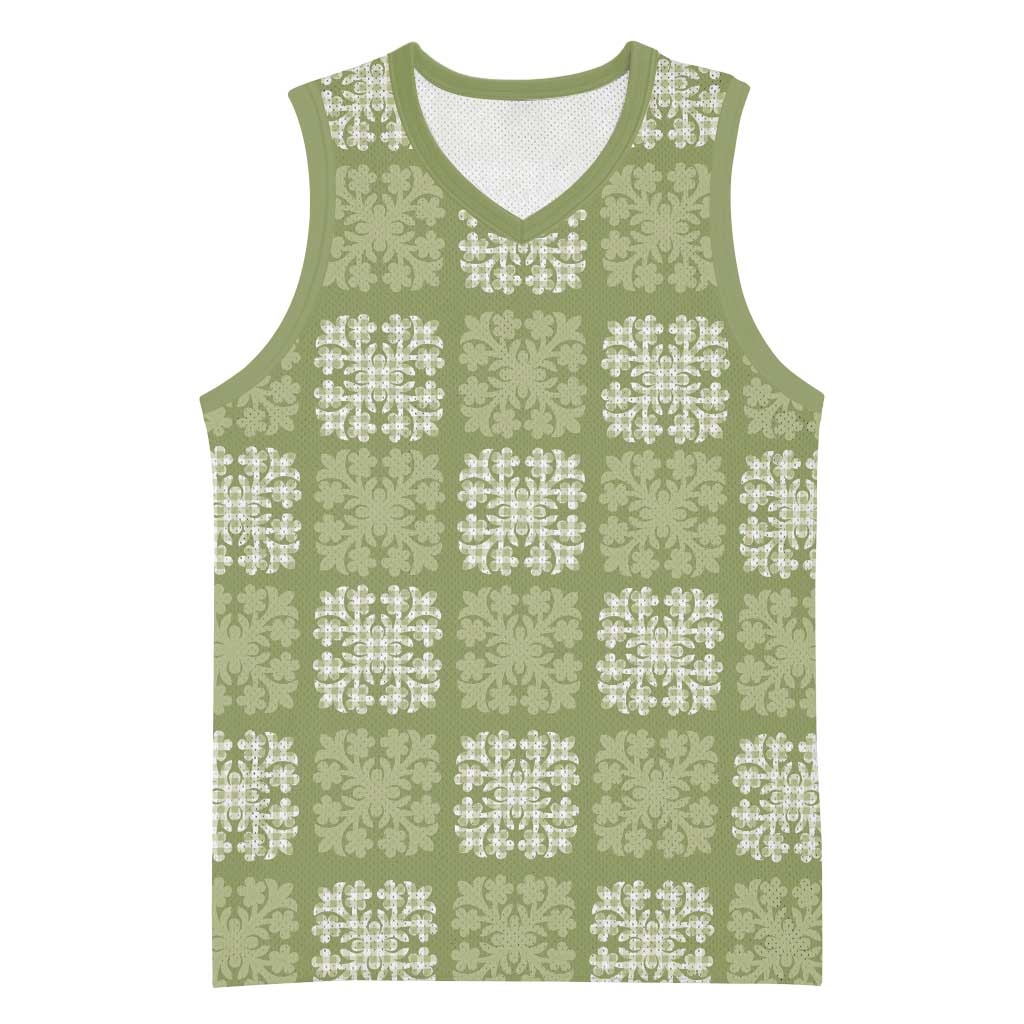Vesuvian Green Palaka Quilt Hawaii Basketball Jersey Traditional Hawaii-plaid Pattern LT14 Unisex Vesuvian Green - Polynesian Pride